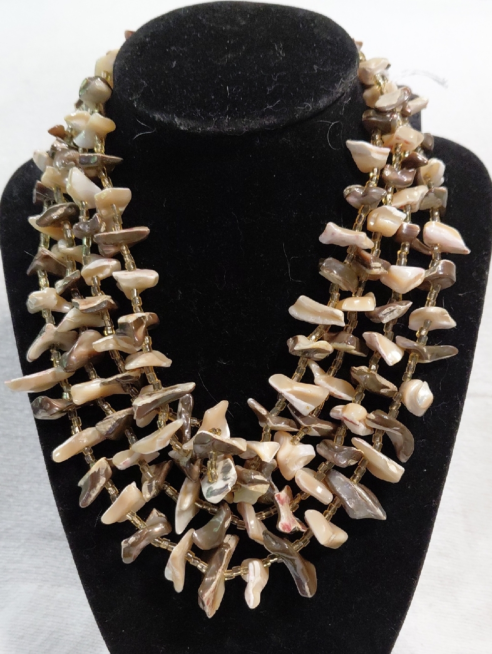 Vintage Multi-Strand Natural Shell Chip Necklace - Cream & Brown